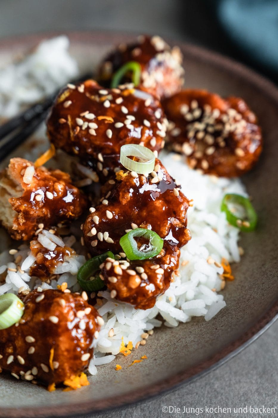 Orange Chicken 11 | Wie steht ihr zu herzhaften Gerichten mit einer süßlichen Komponente? Ich liebe es!!! Meine erste Berührungspunkte damit hatte ich im asiatischen Essen. Als es das erste mal ein mildes Curry mit Früchten bei mir gab, war es um mich geschehen ... na ja, es ist sogar ein wenig mehr als das. Sobald ich etwas auf einer Speisekarte erblicke, das mit süßen, fruchtigen Aromen gemacht ist, weiß Torsten sofort, was ich bestelle. Genau so ging es mir bei unserem heutigen Rezept, das mich von der Karte anlächelte und seither kochen wir beide es immer wieder gerne selber in unserer Küche - Orange Chicken!