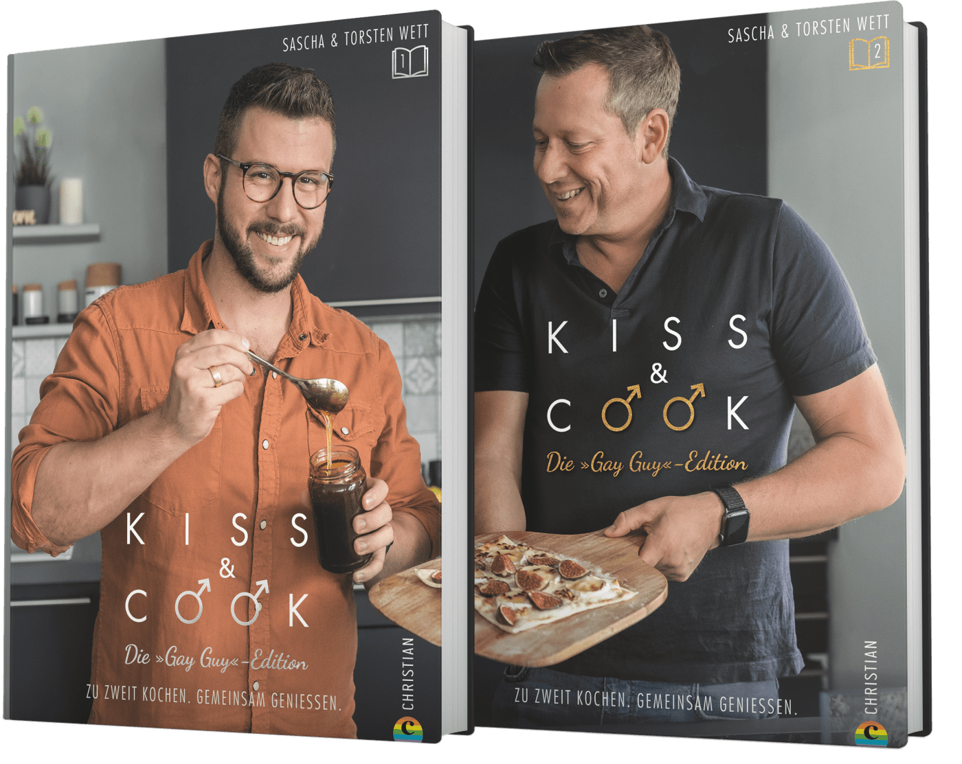 Kiss Cook freigestellt | Seit Ende Mai ist es nun erhältlich - unser Herzensprojekt und neues Kochbuch >> KISS & COOK - Die "Gay Guy"-Edition << * , - erschienen im Christian Verlag. Dabei handelt es sich nicht nur um ein Kochbuch, sondern direkt um 2 Bücher, die als Buchset verkauft werden. Das Thema ist nämlich unsere große Leidenschaft, denn es geht um das gemeinsame Kochen, Backen, Trinken und Genießen. Das wir offen und selbstverständlich als schwules Paar unsere Community repräsentieren, ist uns eine besondere Ehre und vor allem eine WICHTIGE! Um das Erscheinen unseres Buches gebührend zu feiern, haben wir uns viele liebe Bloggerfreunde zum virtuellen Brunch eingeladen und wir sind extrem gespannt, was sie alles mitbringen ...