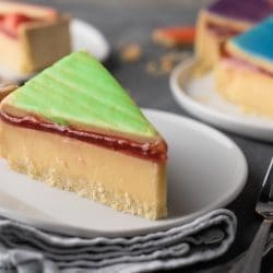 Rezept für eine Zitronentorte. Mürbeteig, eine zitronige Puddingcreme und als Topping ein Wild Berry-Guss! Da i-Tüpfelchen sind die Keksdeckel im Regenbogendesign.