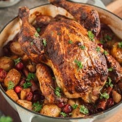 Rezept für unser Honig-Senf Weihnachtshähnchen mit Drillingen und Cranberries. Wir haben einen alten unserer Klassiker perfektioniert.